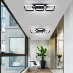 Modern LED Ceiling Light 3-Head Square Circular Embedded Ceiling Light 30W Three Color Ceiling Light Corridor Light Fixture Suitable for Bedroom Living Room Kitchen Office Lighting