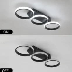 Modern LED Ceiling Light 3-Head Square Circular Embedded Ceiling Light 30W Three Color Ceiling Light Corridor Light Fixture Suitable for Bedroom Living Room Kitchen Office Lighting