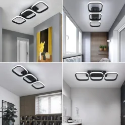Modern LED Ceiling Light 3-Head Square Circular Embedded Ceiling Light 30W Three Color Ceiling Light Corridor Light Fixture Suitable for Bedroom Living Room Kitchen Office Lighting