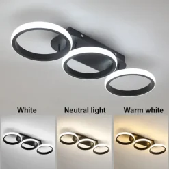 Modern LED Ceiling Light 3-Head Square Circular Embedded Ceiling Light 30W Three Color Ceiling Light Corridor Light Fixture Suitable for Bedroom Living Room Kitchen Office Lighting