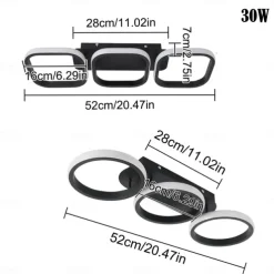 Modern LED Ceiling Light 3-Head Square Circular Embedded Ceiling Light 30W Three Color Ceiling Light Corridor Light Fixture Suitable for Bedroom Living Room Kitchen Office Lighting