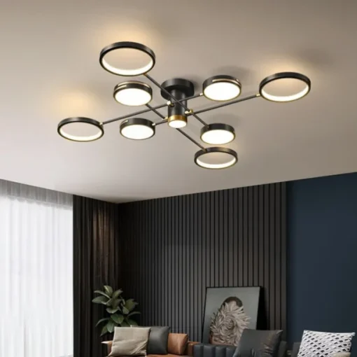 Modern LED Chandelier Lighting Lamp 8 Head 115cm Dimmable Black Frame Aluminum Indoor Fixture Light for Living Room Bedroom 110-240V