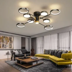 Modern LED Chandelier Lighting Lamp 8 Head 115cm Dimmable Black Frame Aluminum Indoor Fixture Light for Living Room Bedroom 110-240V