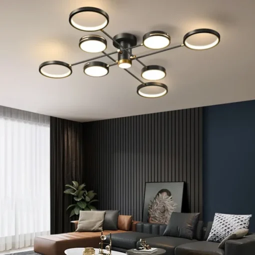 Modern LED Chandelier Lighting Lamp 8 Head 115cm Dimmable Black Frame Aluminum Indoor Fixture Light for Living Room Bedroom 110-240V