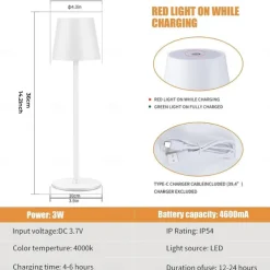 Modern LED Cordless Table Lamp Retro Cafe Atmosphere Lamp Table Lamp Touch Dimming USB Charging Bar Table Lamp