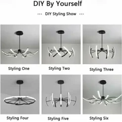 Modern LED Pendant Light DIY Design Adjustable Light 3000k-6500k with Retome Cotrol Black Suspension Adjustable Pendant Light Suitable for Dining Rooms Living Rooms Bedrooms Kitchens Study Rooms