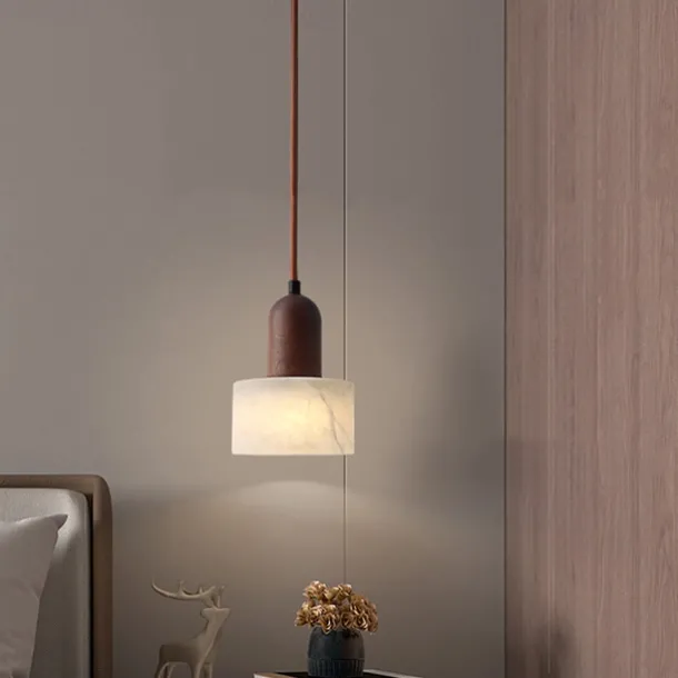 Modern Marble Stone Pendant Light Wood and Alabaster Farmhouse Mid-Century Pendant Light 85-265V 17cm