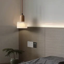 Modern Marble Stone Pendant Light Wood and Alabaster Farmhouse Mid-Century Pendant Light 85-265V 17cm