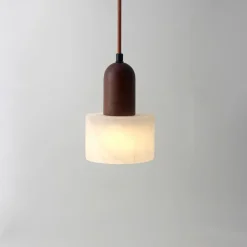 Modern Marble Stone Pendant Light Wood and Alabaster Farmhouse Mid-Century Pendant Light 85-265V 17cm