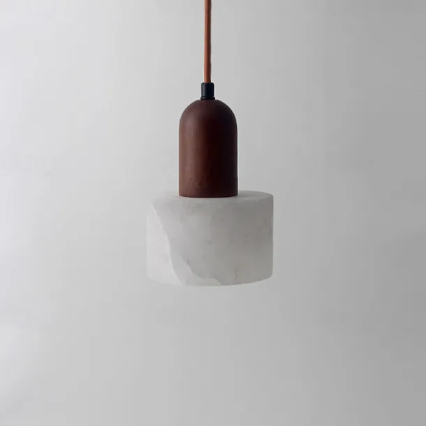 Modern Marble Stone Pendant Light Wood and Alabaster Farmhouse Mid-Century Pendant Light 85-265V 17cm