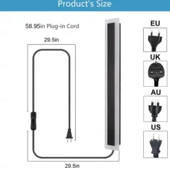 Modern Plug Wall Lamp 11.8-47in Frosted Black LED Acrylic Outdoor Wall Lamp 59 Inch Plug Cable with Opening Acrylic Indoor Wall Lamp Suitable for Bedroom Living Room Bathroom Makeup Corridor