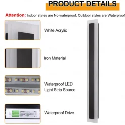 Modern Plug Wall Lamp 11.8-47in Frosted Black LED Acrylic Outdoor Wall Lamp 59 Inch Plug Cable with Opening Acrylic Indoor Wall Lamp Suitable for Bedroom Living Room Bathroom Makeup Corridor