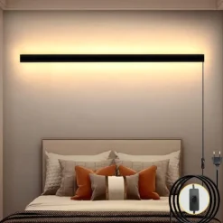 Modern Plug Wall Lamp 11.8-47in Frosted Black LED Acrylic Outdoor Wall Lamp 59 Inch Plug Cable with Opening Acrylic Indoor Wall Lamp Suitable for Bedroom Living Room Bathroom Makeup Corridor