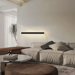 Modern Plug Wall Lamp 11.8-47in Frosted Black LED Acrylic Outdoor Wall Lamp 59 Inch Plug Cable with Opening Acrylic Indoor Wall Lamp Suitable for Bedroom Living Room Bathroom Makeup Corridor