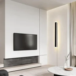 Modern Plug Wall Lamp 11.8-47in Frosted Black LED Acrylic Outdoor Wall Lamp 59 Inch Plug Cable with Opening Acrylic Indoor Wall Lamp Suitable for Bedroom Living Room Bathroom Makeup Corridor