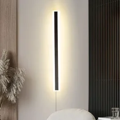 Modern Plug Wall Lamp 11.8-47in Frosted Black LED Acrylic Outdoor Wall Lamp 59 Inch Plug Cable with Opening Acrylic Indoor Wall Lamp Suitable for Bedroom Living Room Bathroom Makeup Corridor