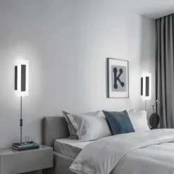 Modern Plug Wall Lamp 11.8-47in Frosted Black LED Acrylic Outdoor Wall Lamp 59 Inch Plug Cable with Opening Acrylic Indoor Wall Lamp Suitable for Bedroom Living Room Bathroom Makeup Corridor