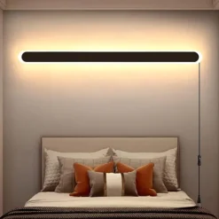 Modern Plug Wall Lamp 11.8-47in Frosted Black LED Acrylic Outdoor Wall Lamp 59 Inch Plug Cable with Opening Acrylic Indoor Wall Lamp Suitable for Bedroom Living Room Bathroom Makeup Corridor