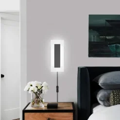 Modern Plug Wall Lamp 11.8-47in Frosted Black LED Acrylic Outdoor Wall Lamp 59 Inch Plug Cable with Opening Acrylic Indoor Wall Lamp Suitable for Bedroom Living Room Bathroom Makeup Corridor