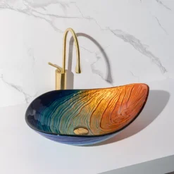 Modern simple clear light carving yuan treasure basin tempered glass wash basin with waterfall faucet basin support sink BWY19-193