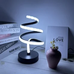 Modern Spiral LED Desk Lamp, Nordic Simple Spiral Table Lamp LED Strip USB Powered Bedroom Beside Eye Protection Decorative Lamp 5V USB Powered for Indoor Bedroom Black