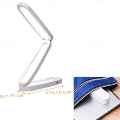 Modern Style LED Table Lamp, Foldable Reading Light with Touch Control, USB Desk Lamp with 3-Level Dimmable Brightness, Rechargeable Lithium Battery, Polished Plastic Finish - Portable Wireless