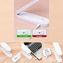 Modern Style LED Table Lamp, Foldable Reading Light with Touch Control, USB Desk Lamp with 3-Level Dimmable Brightness, Rechargeable Lithium Battery, Polished Plastic Finish - Portable Wireless