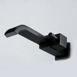 Modern Utility Sink Laundry Chrome Black Faucet, Wall Mount Long Spout One Handle One Hole Wash Basin Tap with Hot and Cold Water Hoses, Laundry Tub Pot Filler Commercial Faucet with Ceramic Valve