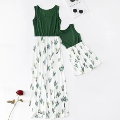 Mommy and Me Dresses Graphic Home Green Sleeveless Mommy And Me Outfits Daily Matching Outfits