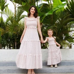Mommy and Me Dresses Graphic Home Pink Sleeveless Knee-length Mommy And Me Outfits Daily Matching Outfits