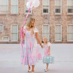 Mommy and Me Dresses Tie Dye Street Print Pink Short Sleeve Midi Mommy And Me Outfits Cute Matching Outfits