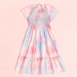 Mommy and Me Dresses Tie Dye Street Print Pink Short Sleeve Midi Mommy And Me Outfits Cute Matching Outfits