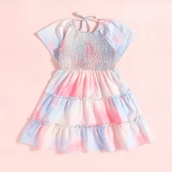 Mommy and Me Dresses Tie Dye Street Print Pink Short Sleeve Midi Mommy And Me Outfits Cute Matching Outfits