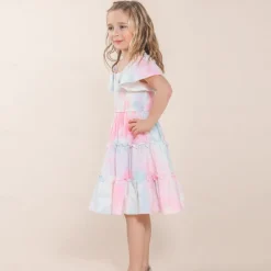 Mommy and Me Dresses Tie Dye Street Print Pink Short Sleeve Midi Mommy And Me Outfits Cute Matching Outfits