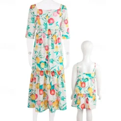 Mommy And Me Summer Dresses Cute Fruit Print Beach Dress Mom Mommy and Me Fashion Dress Family Matching Outfits