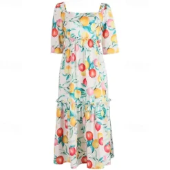 Mommy And Me Summer Dresses Cute Fruit Print Beach Dress Mom Mommy and Me Fashion Dress Family Matching Outfits