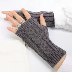 Monochrome Knitted Gloves Short Half Finger Warm Gloves Elastic Fingerless Touch Screen Fall Winter Gloves