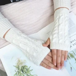 Monochrome Knitted Gloves Short Half Finger Warm Gloves Elastic Fingerless Touch Screen Fall Winter Gloves