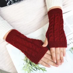 Monochrome Knitted Gloves Short Half Finger Warm Gloves Elastic Fingerless Touch Screen Fall Winter Gloves