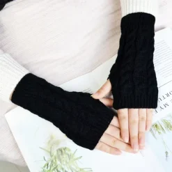 Monochrome Knitted Gloves Short Half Finger Warm Gloves Elastic Fingerless Touch Screen Fall Winter Gloves