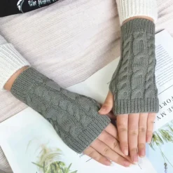 Monochrome Knitted Gloves Short Half Finger Warm Gloves Elastic Fingerless Touch Screen Fall Winter Gloves