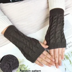 Monochrome Knitted Gloves Short Half Finger Warm Gloves Elastic Fingerless Touch Screen Fall Winter Gloves