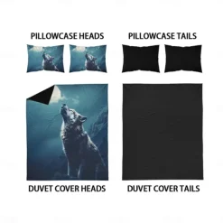 Moon Night Wolf Duvet Cover Set - Includes Duvet Cover and Pillowcases - Mystical Wolf and Moon Design - Soft and Comfortable Fabric