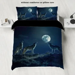 Moon Night Wolf Duvet Cover Set - Includes Duvet Cover and Pillowcases - Mystical Wolf and Moon Design - Soft and Comfortable Fabric
