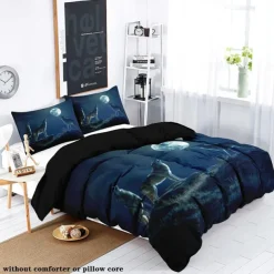 Moon Night Wolf Duvet Cover Set - Includes Duvet Cover and Pillowcases - Mystical Wolf and Moon Design - Soft and Comfortable Fabric