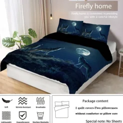 Moon Night Wolf Duvet Cover Set - Includes Duvet Cover and Pillowcases - Mystical Wolf and Moon Design - Soft and Comfortable Fabric