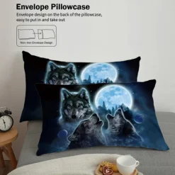 Moon Night Wolf Duvet Cover Set - Includes Duvet Cover and Pillowcases - Mystical Wolf and Moon Design - Soft and Comfortable Fabric