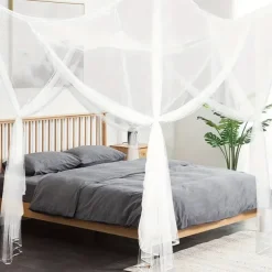 Mosquito Net Bed Canopy, 4 Corner Post Canopy Bed Curtains with 4 Hanging Hooks, 30ft Tether and 4 Tassel Hanging Pendants for Full/Queen/King Size