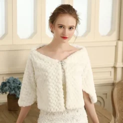 Mother's Wraps Elegant Keep Warm Long Sleeve Faux Fur Wedding Wraps With Pure Color For Wedding Fall