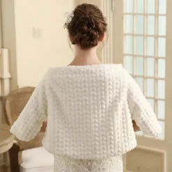Mother's Wraps Elegant Keep Warm Long Sleeve Faux Fur Wedding Wraps With Pure Color For Wedding Fall